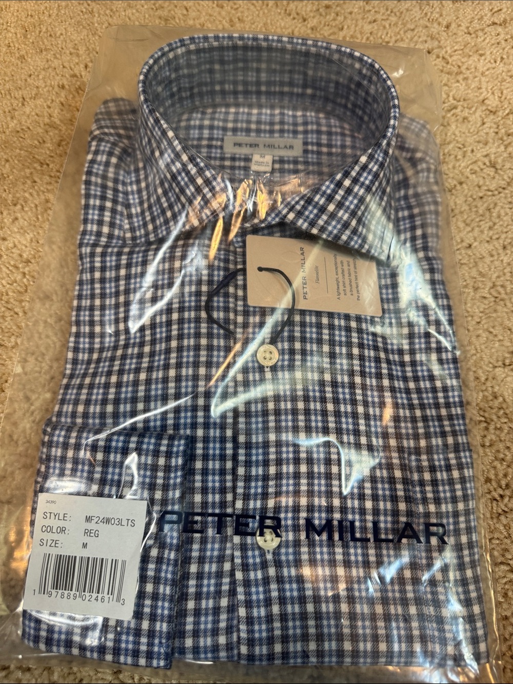 Peter Millar Men’s Blue Plaid Flannelite Dress Shirt